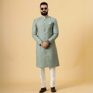 Classic Moss Green Achkan for Men | Elegant Ethnic Wear | Jaipurio